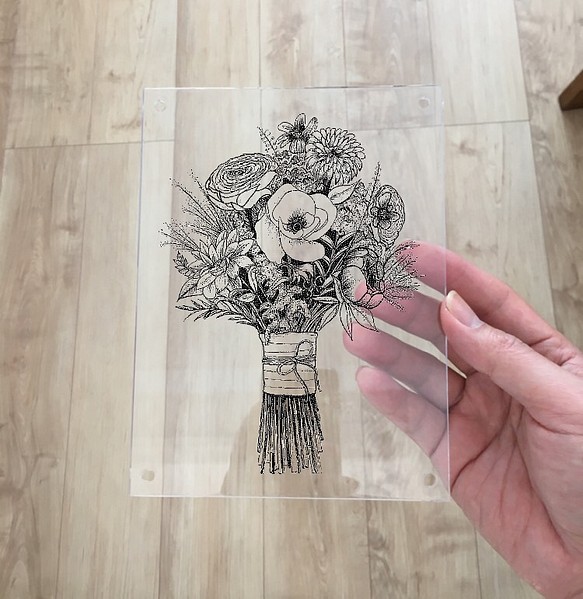 お洒落インテリアプレート　北欧デザイン　モノトーン　花束　母の日 1枚目の画像