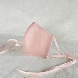 【リボンマスク】パステルリネン［ 桜 ］ミディアムロングリボン・立体・Mサイズ 1枚目の画像