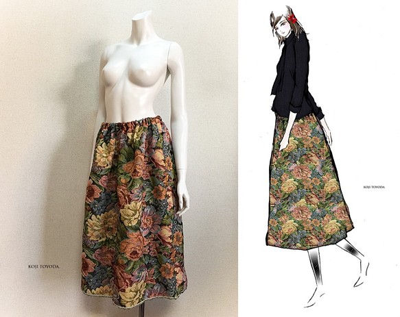 【1点もの・デザイン画付き】ゴブラン織りゆったりフレアースカート（KOJI TOYODA） 1枚目の画像