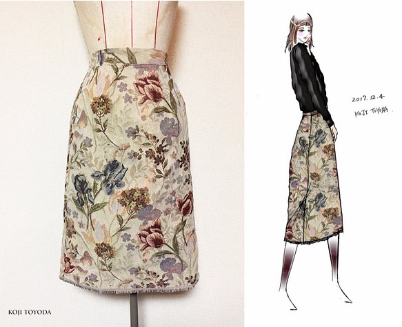 【1点もの・デザイン画付き】ゴブラン織りタイトスカート （KOJI TOYODA） 1枚目の画像