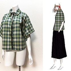 【1点もの・デザイン画付き】着物袖ゆったりチェックブラウス（KOJI TOYODA） 1枚目の画像