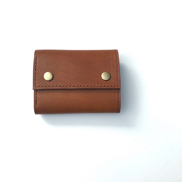 本革 mini wallet camel コンパクト財布 小さい　ミニ財布