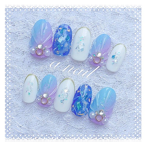 ブルー系 奥行き大理石 マーメイド ジェルネイルチップ ネイルチップ ネイルシール A Nail 通販 Creema クリーマ ハンドメイド 手作り クラフト作品の販売サイト