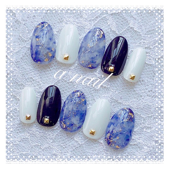 インディゴブルー タイダイ柄 金箔 ジェルネイルチップ ネイルチップ ネイルシール A Nail 通販 Creema クリーマ ハンドメイド 手作り クラフト作品の販売サイト