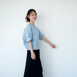 Morino Gakko 亞麻棉 V 領上衣 [淺藍色]/11757478/ 第1張的照片