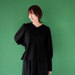 Morino Gakko Sleeve Conscious V領針織衫[黑色]/12626238/ 第1張的照片