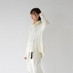 Morino Gakko Soft Cotton 100 高領絞花針織衫 [白色]/12837489/ 第1張的照片