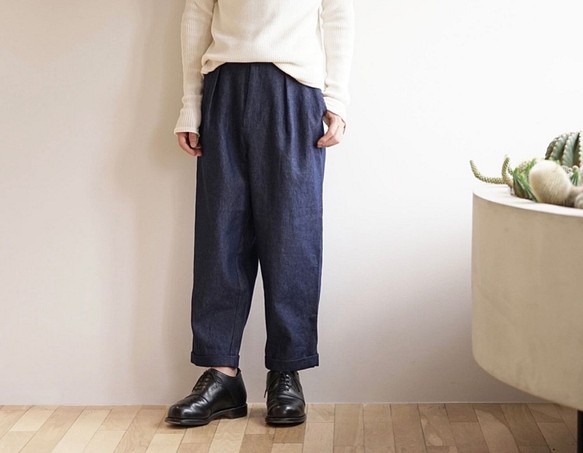 Morino Gakkou 男士 Tuck Baker 褲子 [靛藍牛仔布] / 6476948 / 第1張的照片