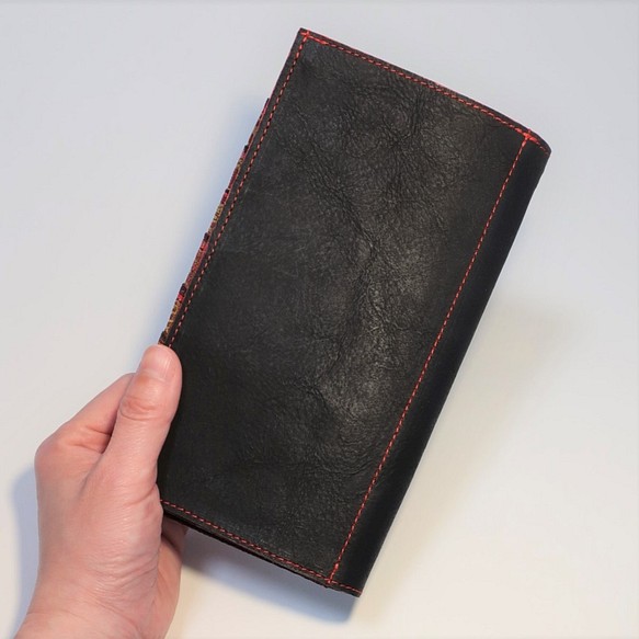 (受注生産)【玉-gyoku-】畳の縁の長財布 十二単の襟元 黒赤 26カード 本革 入金から約３週間で発送 10枚目の画像