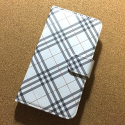 タータンチェック お洒落な ホワイトの ダイアリーケース スマートフォン ほぼ 全機種対応 スマホケース 手帳型ケース 1枚目の画像