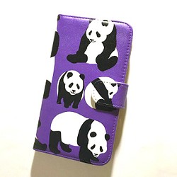 アニマル パンダ 紫 パープル No.6 可愛い スマホカバー 全機種対応 スマホケース 手帳型ケース カメラ穴加工あり 1枚目の画像