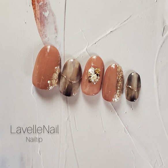 ジェルネイル オレンジブラウン ニュアンスネイル シェルネイル ミラーネイル ネイルチップ ネイルチップ ネイルシール Lavelle Nail 通販 Creema クリーマ ハンドメイド 手作り クラフト作品の販売サイト