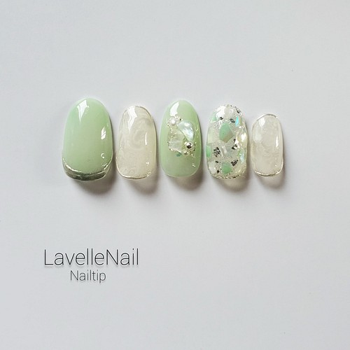 ジェルネイル パステルグリーン シェルネイル ミントネイル ニュアンスネイル ネイルチップ ネイルチップ ネイルシール Lavelle Nail 通販 Creema クリーマ ハンドメイド 手作り クラフト作品の販売サイト