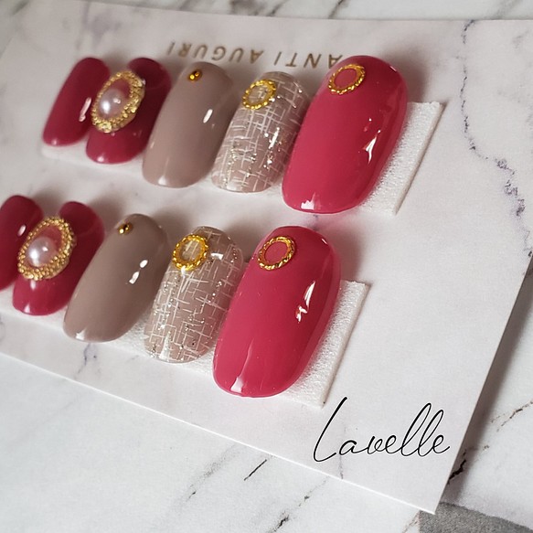 ジェルネイル ネイルチップ ツイード グレージュ ピンク パール サイズカラー変更無料 ネイルチップ ネイルシール Lavelle Nail 通販 Creema クリーマ ハンドメイド 手作り クラフト作品の販売サイト