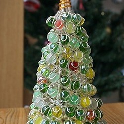 ビー玉のクリスマスツリー（LEDコースター付）【マーブルアート】 1枚目の画像