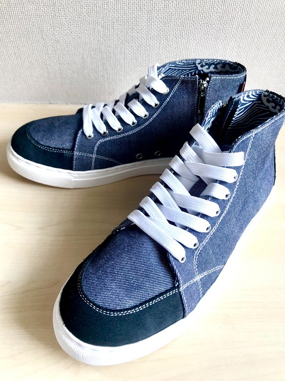 ハイカット スニーカー 手織り レーヨン 22 5 29cm 本革スエード仕様 受注生産 シューズ 靴 Mexica Shoes 通販 Creema クリーマ ハンドメイド 手作り クラフト作品の販売サイト