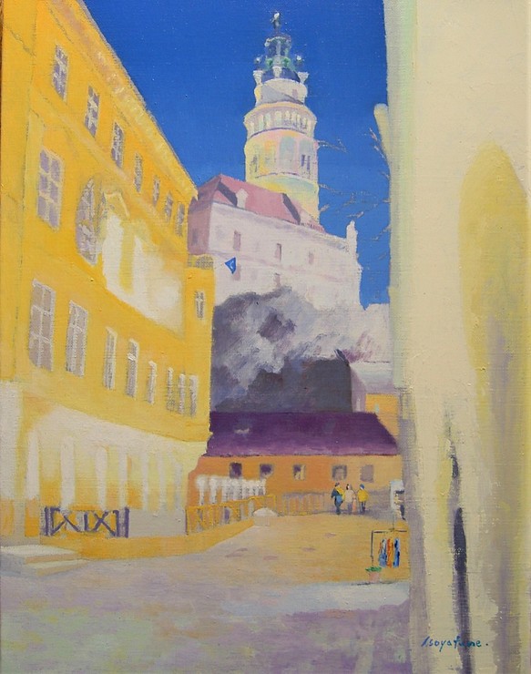 ヨーロッパ絵画 油絵「夜のチェスキークルムロフ城」 - 絵画
