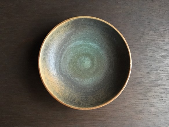 《グリーン器》鉢皿　Φ12.8cm（トルコ／銅釉）[G-07] 1枚目の画像