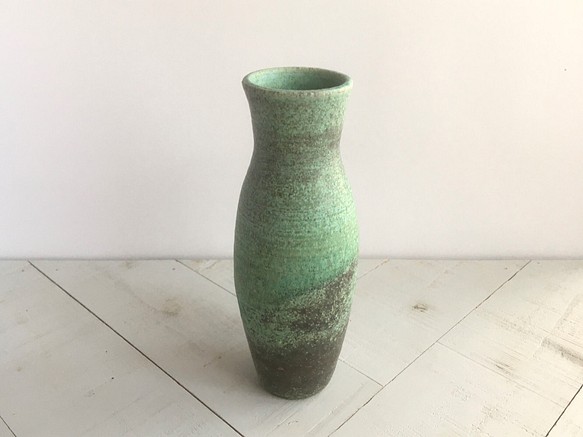 《グリーン花瓶》花器・花瓶（トルコ／銅釉）中サイズ[G-42] 1枚目の画像