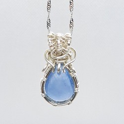 三月誕生石海藍寶石（aquamarine）純銀線手工編織墜子·海之寶瓶 第1張的照片