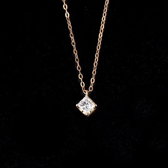 「輝かしい・ダイヤ」K18 天然ダイヤモンド　プリンセスカット　0.2ct 1粒　ネックレス　シンプル