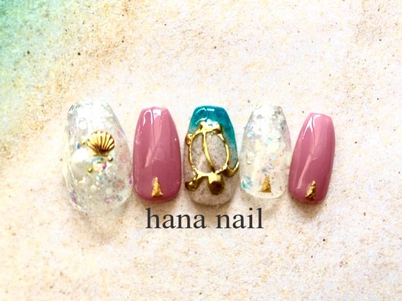 砂浜ネイル ホヌ ヒトデアート 光グリッターネイル バレリーナチップ ネイルチップ ネイルシール Hana Nail 通販 Creema クリーマ ハンドメイド 手作り クラフト作品の販売サイト