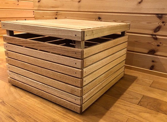 wood storage box【oak】 (収納/ボックス/ストレージ/テーブル/キャンプ/アウトドア) 1枚目の画像