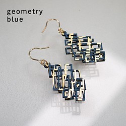 金箔/紙耳環“幾何”藍色 第1張的照片