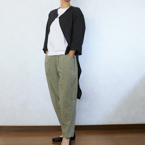 細亞麻布，Kashio風格的罩衫（炭灰色） 第1張的照片