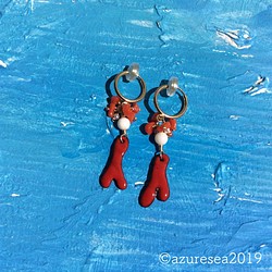 Shippou coral branch earrings / 七宝焼きの宝石サンゴ枝イヤリング 1枚目の画像
