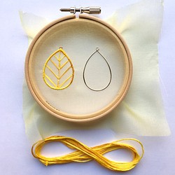 簡単オーガンジー刺繍キット　はっぱ(黄色) 1枚目の画像