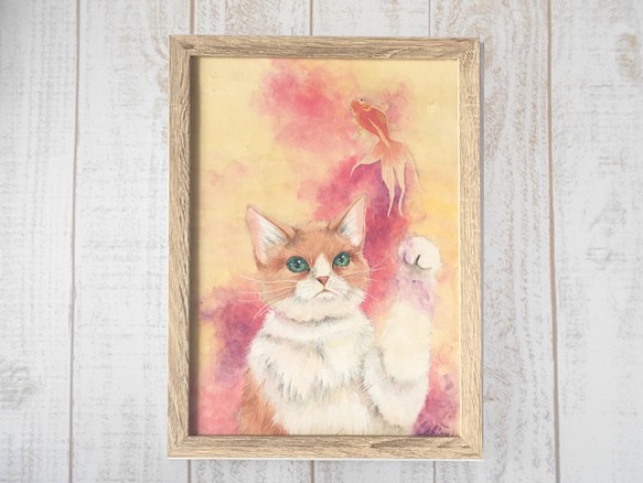 販売期間 限定のお得なタイムセール 日本画 猫と金魚 原画 最大88%OFFクーポン