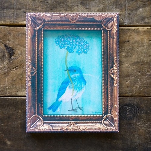ミニ日本画 青い鳥の絵 鳥の絵画 絵画 紫苑工房 通販｜Creema(クリーマ)