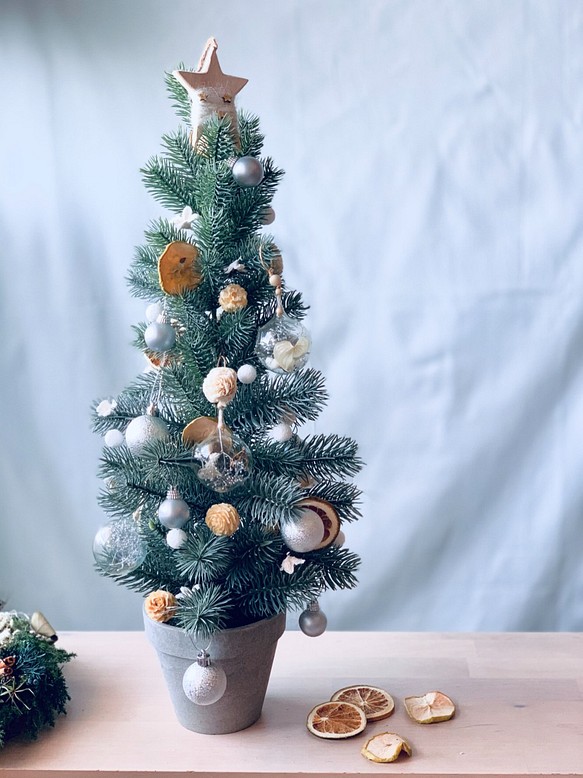 自分で飾るクリスマスツリーセット シルバーホワイト アートフラワー ...