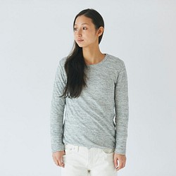 亞麻針織女式/ L長袖套頭衫（灰色） 第1張的照片