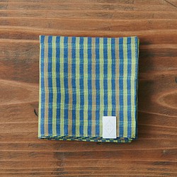 亞麻棉色織檢查手帕綠×藍 第1張的照片