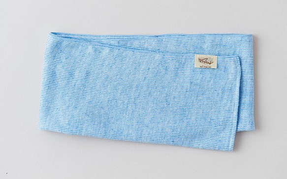亞麻針織條紋毛巾天藍色 x 白色 第1張的照片