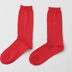 [只要庫存最後1點]麻針織襪（紅色·染色後）女性 第1張的照片