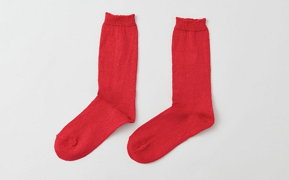 [只要庫存最後1點]麻針織襪（紅色·染色後）女性 第1張的照片