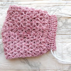 マスク リフ編み レース ガーゼポケット付き ピンク 1枚目の画像