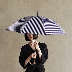 條紋竹傘 藏青色遮陽雨長傘 ALCEDO 161001 陽傘雨傘 條紋藏青色 第1張的照片