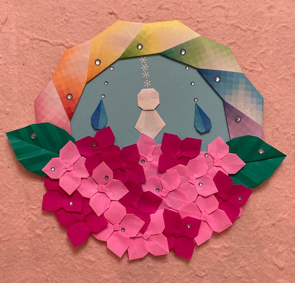 折り紙リース雨上がりの紫陽花＊ピンク 1枚目の画像
