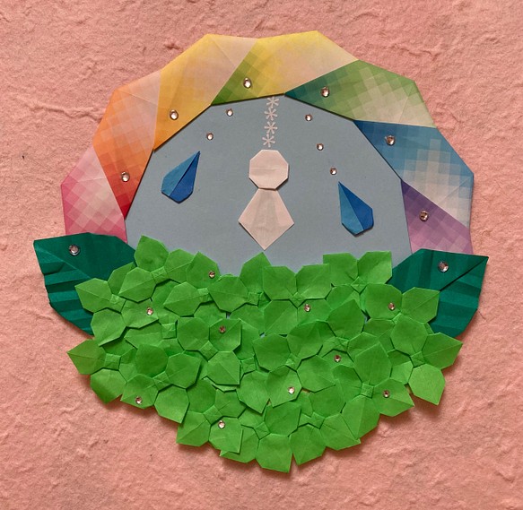 折り紙リース雨上がりの紫陽花＊イエローグリーン 1枚目の画像