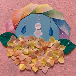 折り紙リース雨上がりの紫陽花＊水彩グラデーションイエロー 1枚目の画像