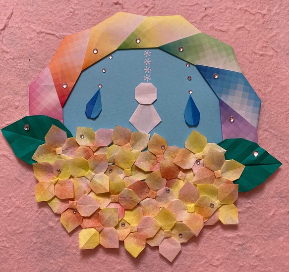 折り紙リース雨上がりの紫陽花＊水彩グラデーションイエロー 1枚目の画像