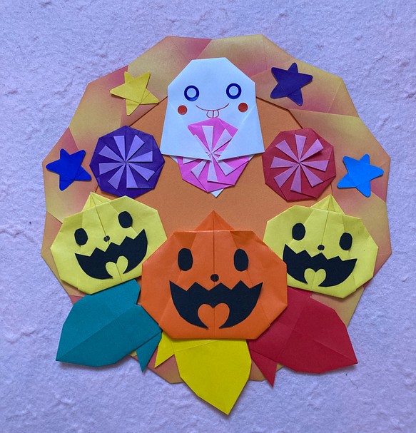 折り紙ハロウィンリース＊おばけとオバケかぼちゃ