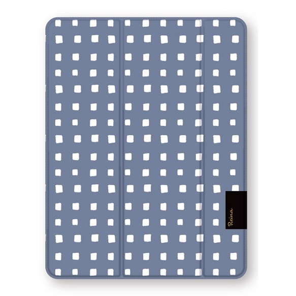 手書きタッチの チェック 名入れ 手帳型 iPadケース 薄型 軽量 オート スリープ スタンド ip1226blgr 1枚目の画像
