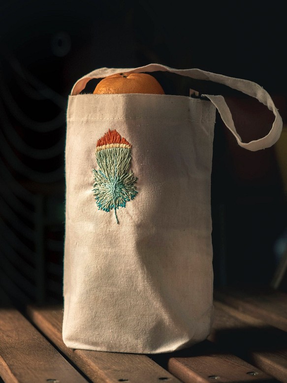 橘尾羽毛 手工刺繡飲料袋、一杯袋 Handmade客製化 晴好物 第1張的照片