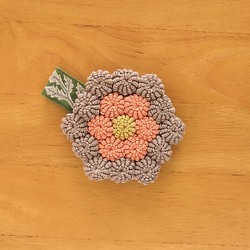 花サーモンピンク〇チロルなポコポコ編みコースター 1枚目の画像