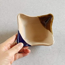 陶の四角形小鉢【あめ＆ルリ釉】 1枚目の画像